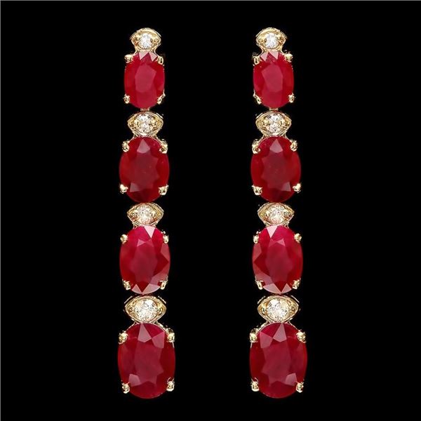 14k Gold 8.00ct Ruby 0.30ct Diamond Earrings