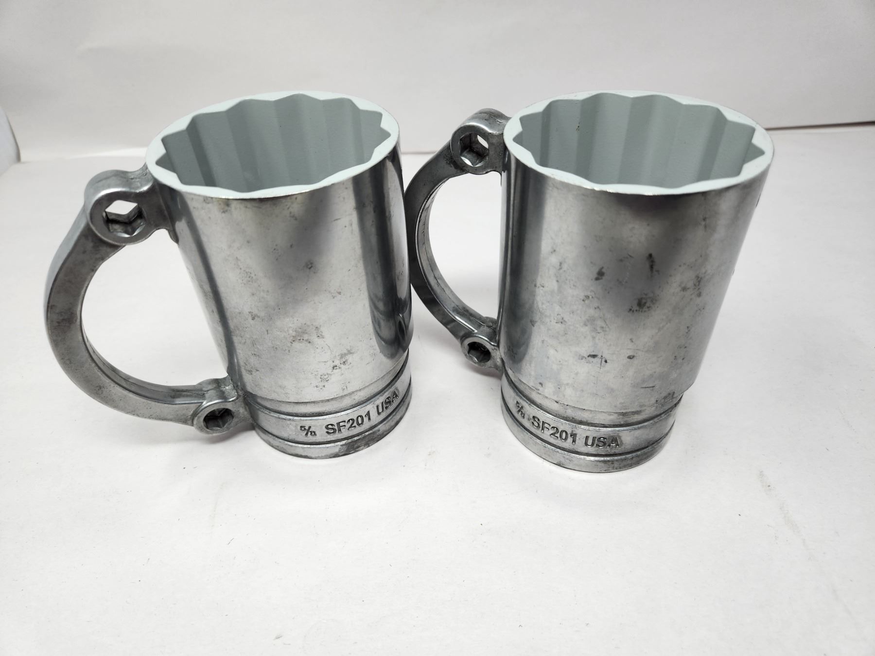 Vintage Pair Of Aluminium Snap On Socket Mugs
