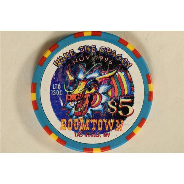 $5 BOOMTOWN CASINO CHIP 1996 WAKE THE DRAGON