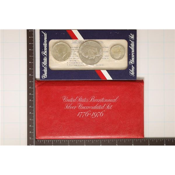 1976 US 3 COIN SILVER BICENTENNIAL SET IN RED