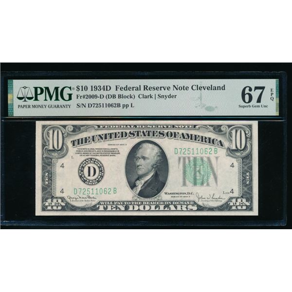 1934D $10 Cleveland FRN PMG 67EPQ