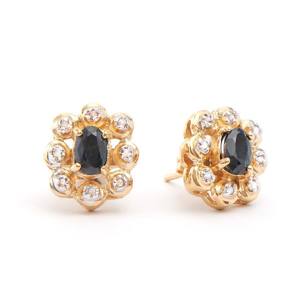 Plated 18KT Yellow Gold 1.30ctw Black Sapphire and Diamond Earrings