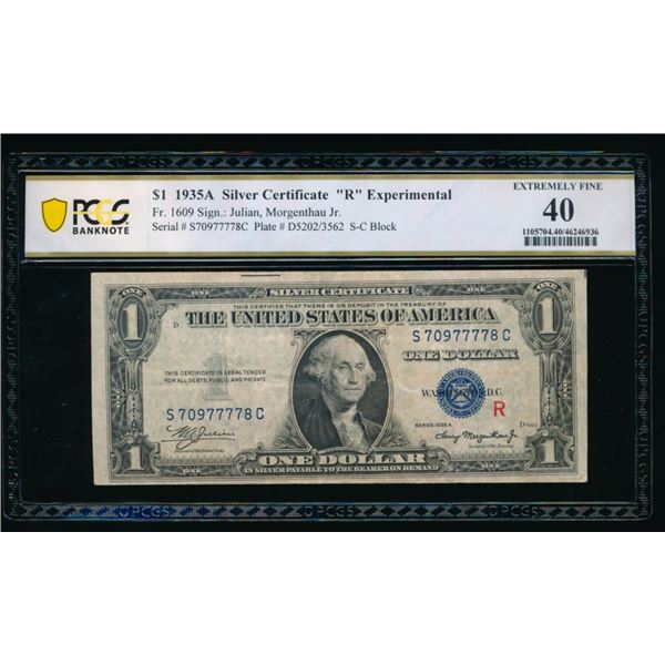 1935A $1 Experimental R Silver Certificate PCGS 40