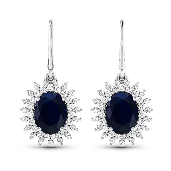 14KT White Gold 4.20ctw Blue Sapphire and Diamond Earrings