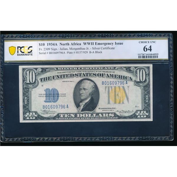 1934A $10 N Africa Silver Certificate PCGS 64