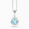 Plated Rhodium 2.25ct Blue Topaz and Diamond Pendant with Chain