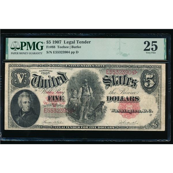 1907 $5 Legal Tender Note PMG 25