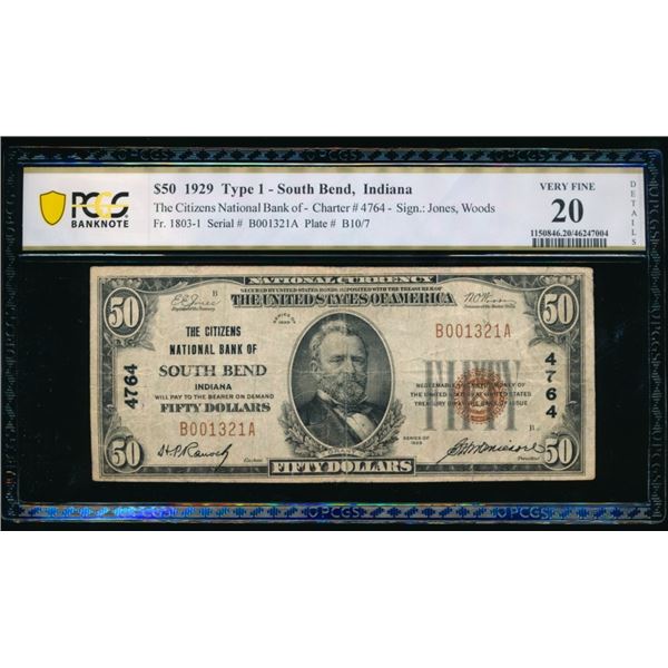 1929 $50 South Bend IN National PCGS 20