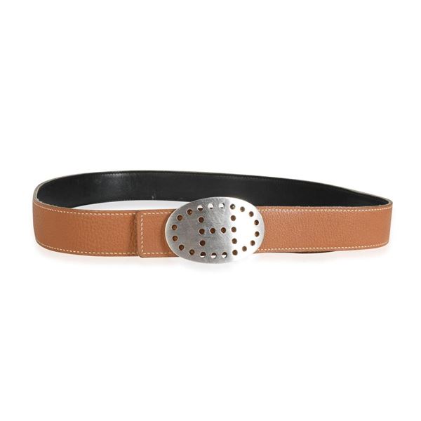 Hermes Gold Black Leather PHW Mirage Reversible Belt 90