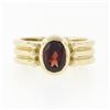Image 4 : 14K Yellow Gold 1.30 ctw Bezel Set Oval Garnet Solitaire Grooved Wide Band Ring