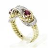 Image 8 : Vintage 18k TT Gold 0.27 ctw Diamond Red Stone Bug Eye Twisted Wire Cocktail Rin