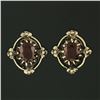 Image 2 : Vintage 14k Yellow Gold 3.20 ctw Oval Garnet Flower Open Work Frame Stud Earring