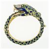 Image 7 : Vintage 18k Gold 0.75 ctw Diamond Green & Blue Enamel Snake Dragon Bangle Bracel