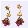Image 4 : Pair Antique Indian Gold Topped Silver Ruby & Diamond Chandelier Earrings