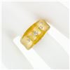 Image 3 : Vintage 14k Gold 3 Single Cut Diamond Wide Florentine Finished Concave Band Ring