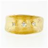 Image 4 : Vintage 14k Gold 3 Single Cut Diamond Wide Florentine Finished Concave Band Ring