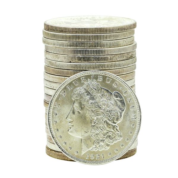 Roll of (20) Brilliant Uncirculated 1921 $1 Morgan Silver Dollar Coins