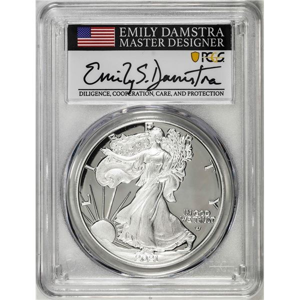2021-S Type 2 $1 American Silver Eagle Coin PCGS PR70DCAM Emily Damstra Signature FS