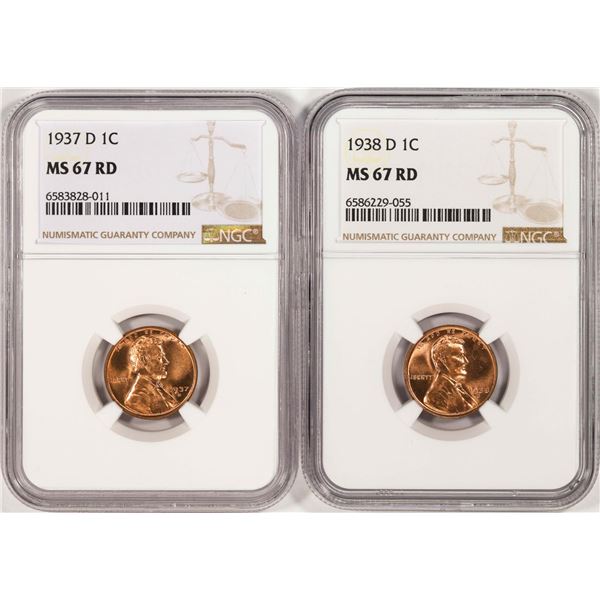 Lot of 1937-D & 1938-D Lincoln Wheat Cent Coins NGC MS67RD