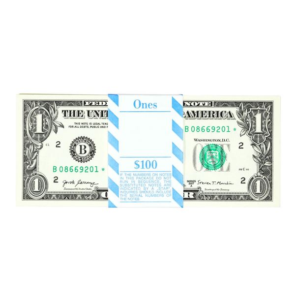 Pack of (100) Consecutive 2017A $1 Federal Reserve STAR Notes New York