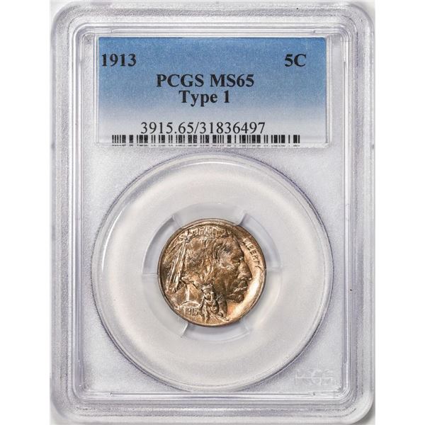 1913 Type 1 Buffalo Nickel Coin PCGS MS65