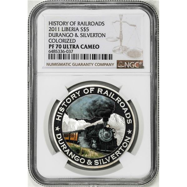 2011 Liberia $5 History of Railroads Durango & Silverton Coin NGC PF70 Ultra Cameo