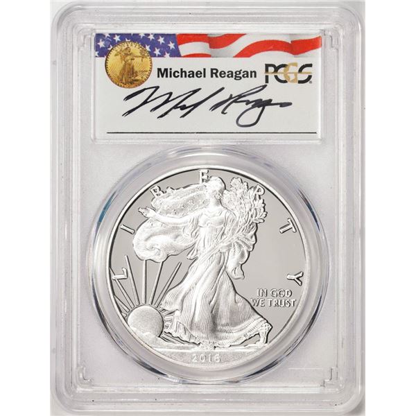 2016-W $1 Proof American Silver Eagle Coin PCGS PR70DCAM Michael Reagan Signed