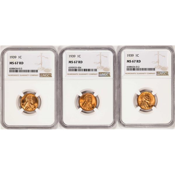 Lot of (3) 1939 Lincoln Wheat Cent Coins NGC MS67RD