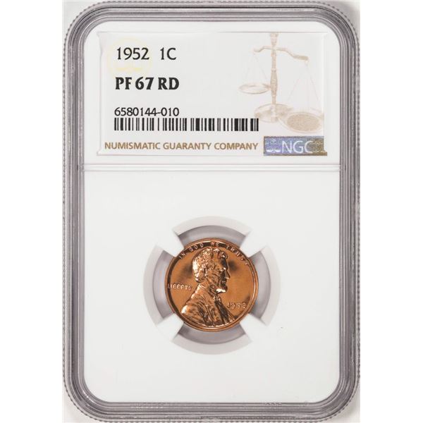 1952 Proof Lincoln Wheat Cent Coin NGC PF67RD