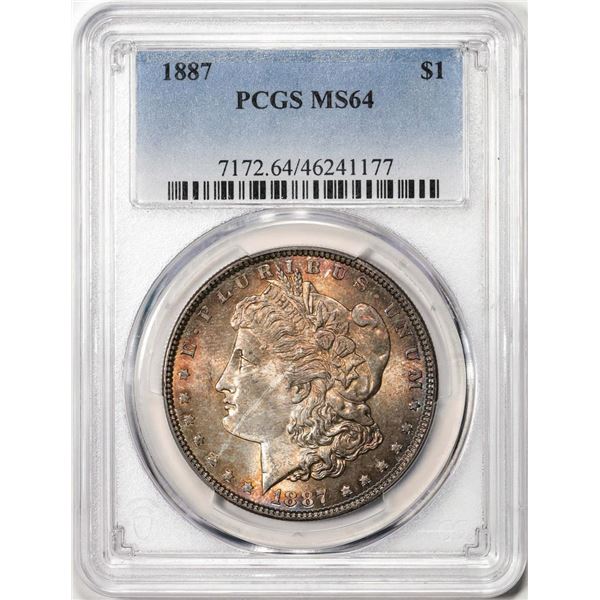 1887 $1 Morgan Silver Dollar Coin PCGS MS64 Nice Toning