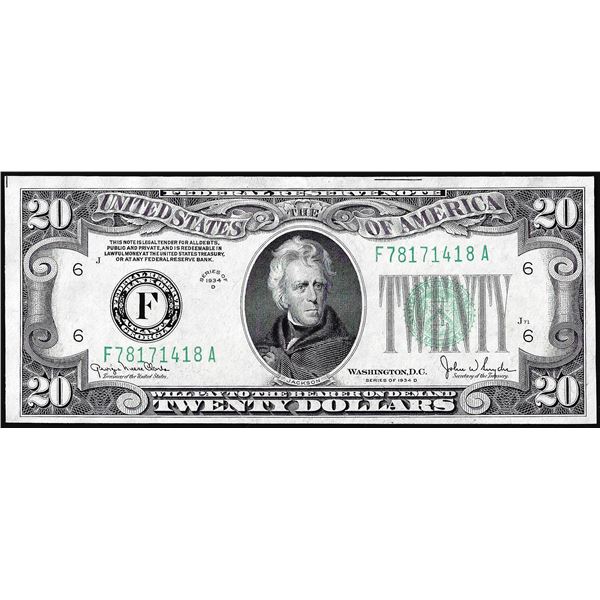 1934D $20 Federal Reserve Note Atlanta