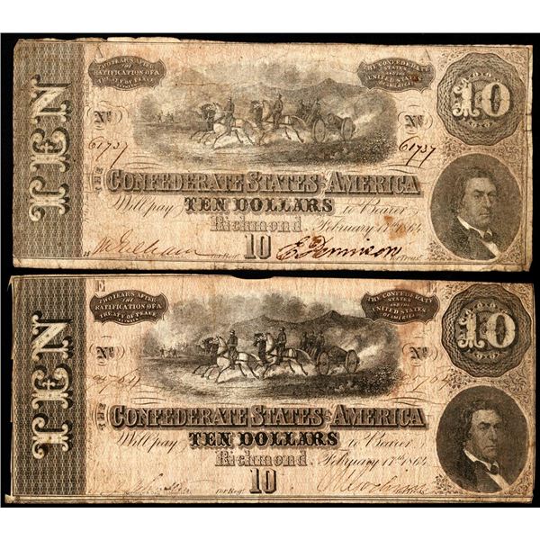 Lot of (2) 1864 $10 Confederate States of America Notes