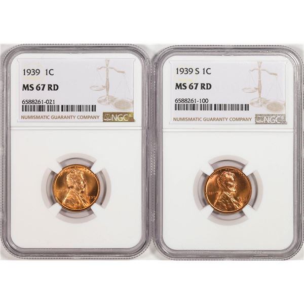 Lot of 1939 & 1939-S Lincoln Wheat Cent Coins NGC MS67RD