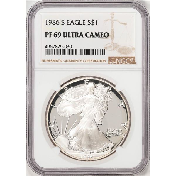 1986-S Proof $1 American Silver Eagle Coin NGC PF69 Ultra Cameo