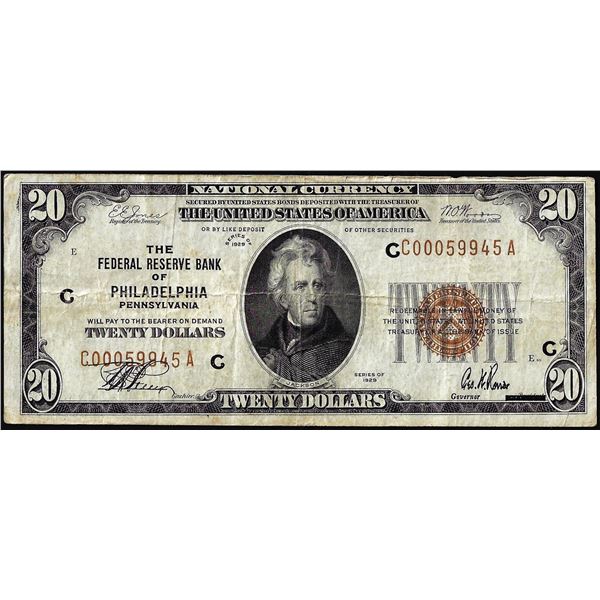 1929 $20 Federal Reserve Bank Note Philadelphia