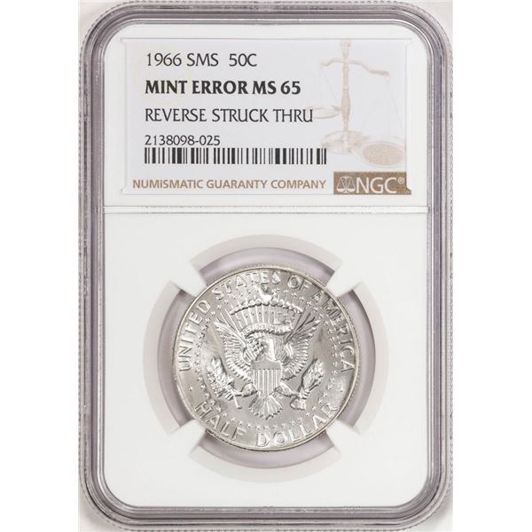 1966 SMS Kennedy Half Dollar Coin Reverse Struck Thru NGC Mint Error MS65