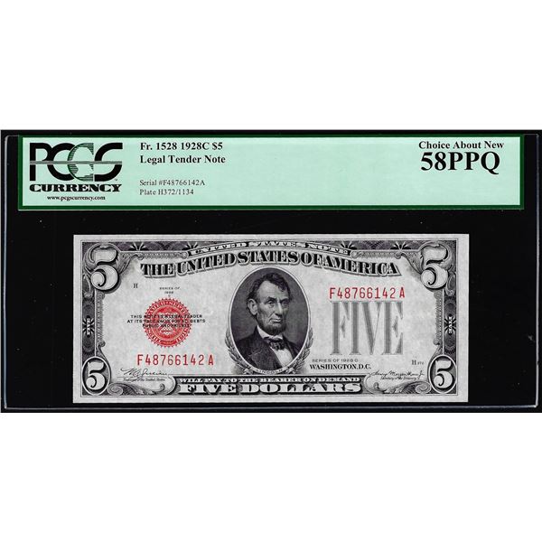 1928C $5 Legal Tender Note Fr.1528 PCGS Choice About New 58PPQ