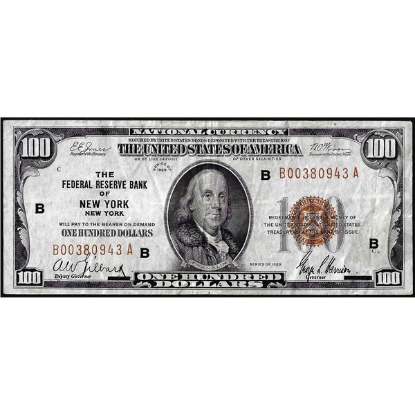 1929 $100 Federal Reserve Bank Note New York