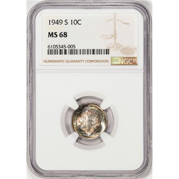 1949-S Roosevelt Dime Coin NGC MS68 Amazing Color