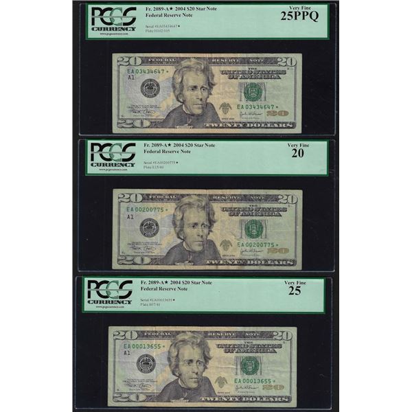 Lot of (3) 2004 $20 Federal Reserve STAR Notes Fr.2089-A* PCGS Graded