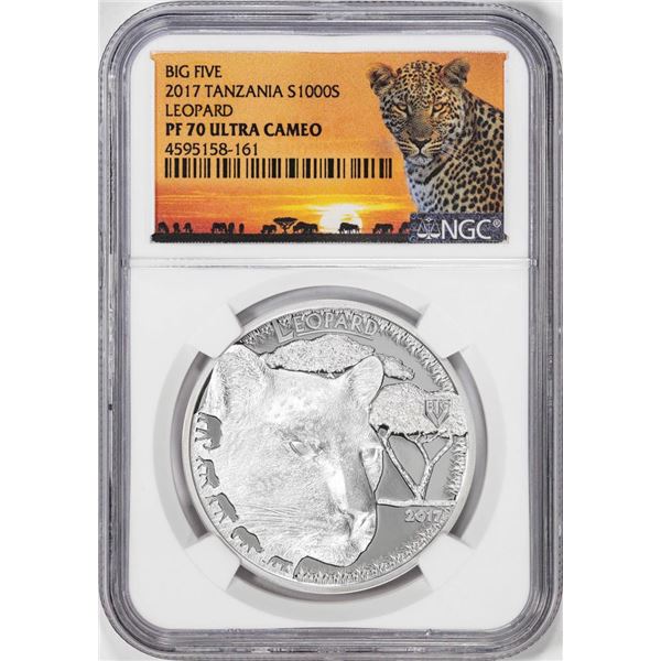 2017 Tanzania Proof 1000 Shillings Leopard Silver Coin NGC PF70 Ultra Cameo