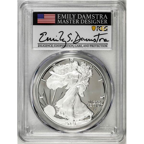 2021-S Type 2 $1 American Silver Eagle Coin PCGS PR70DCAM Emily Damstra Signature FS