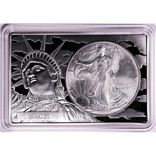 1996 $1 American Silver Eagle Coin & 2oz Silver Bar Set