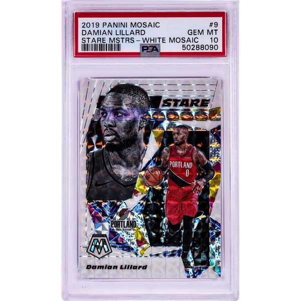 2019 Panini Mosaic Stare Masters White Damian Lillard NBA Card #9 PSA Gem Mint 10