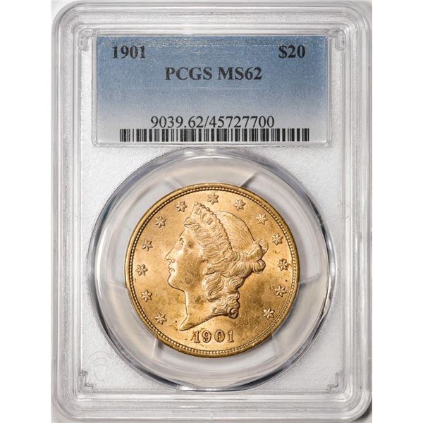 1901 $20 Liberty Head Double Eagle Gold Coin PCGS MS62