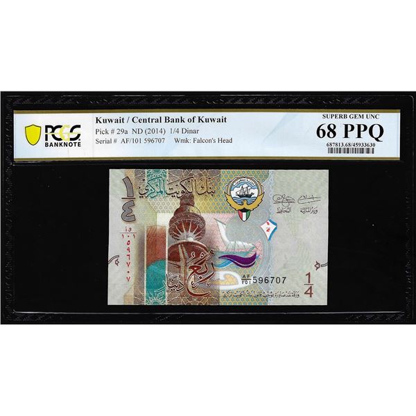 2014 Kuwait 1/4 Dinar Note Pick# 29a PCGS Superb Gem Uncirculated 68PPQ