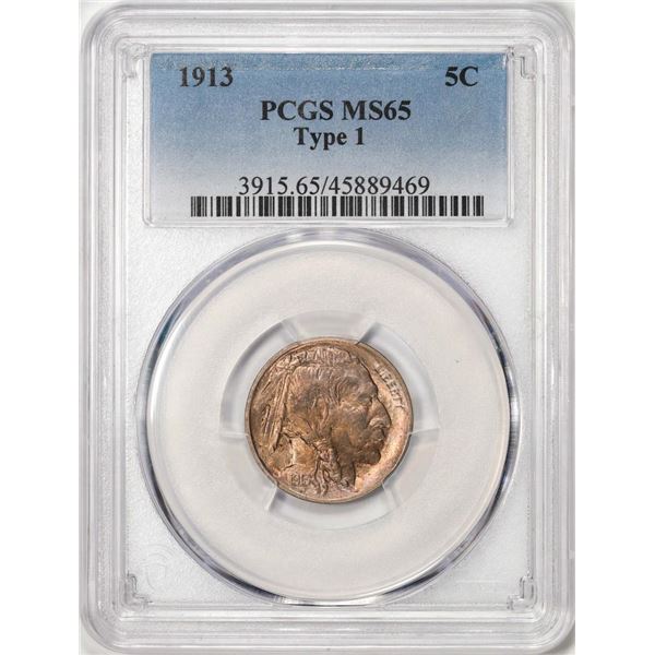 1913 Type 1 Buffalo Nickel Coin PCGS MS65