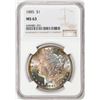 Image 1 : 1885 $1 Morgan Silver Dollar Coin NGC MS63 Amazing Toning