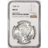 Image 1 : 1928 $1 Peace Silver Dollar Coin NGC MS63