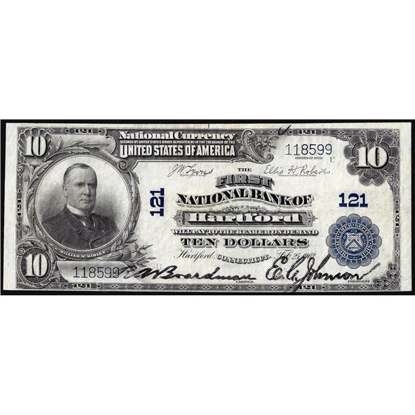 1902PB $10 First National Bank of Hartford, CT CH# 121 National Currency Note